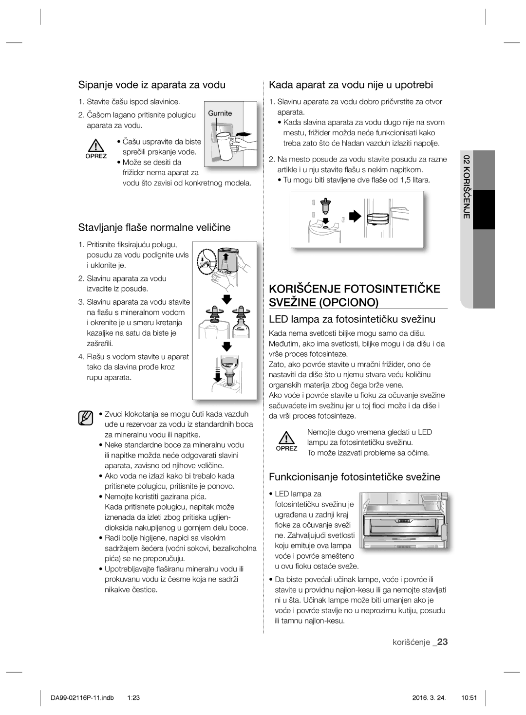 Samsung RL52VEBTS1/JUM, RL55VJBIH1/XEO, RL55VTE1L1/XEO, RL55VJBIH1/XEF manual Korišćenje Fotosintetičke Svežine Opciono 