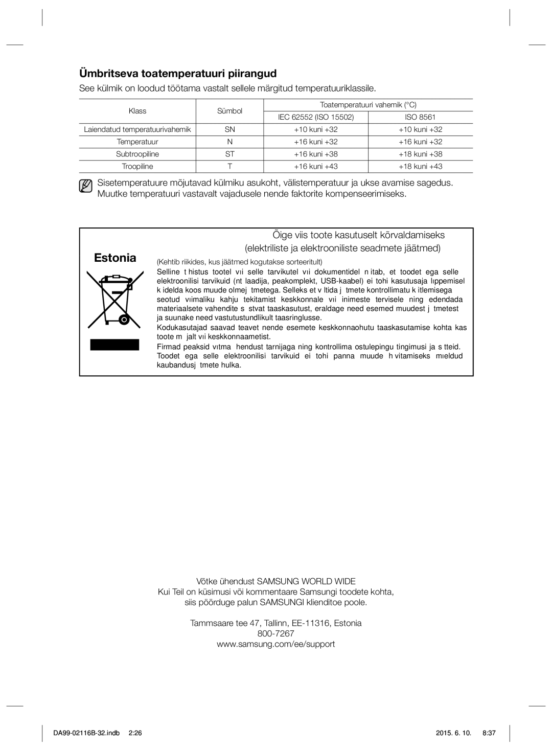 Samsung RL57TTE2C1/BWT, RL55VQBRS1/XEO, RL55VTEBG1/XEO, RL55VQBUS1/BWT, RL52VEBIH1/XEO, RL52VEBIH1/BWT, RL55VEBIH1/XEO Estonia 