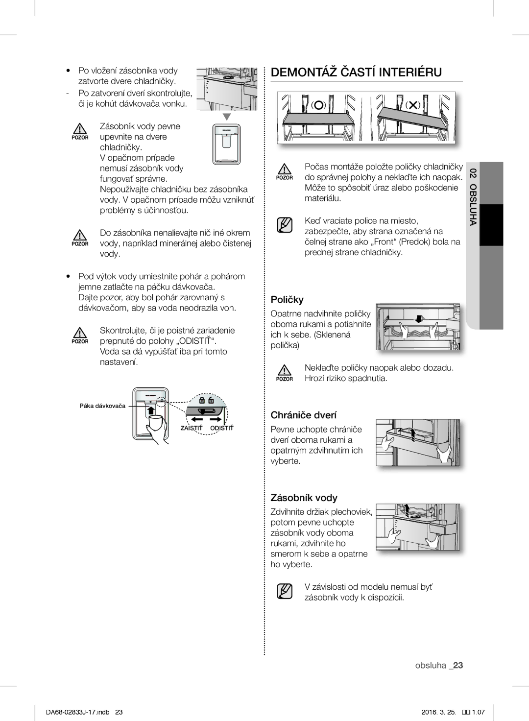 Samsung RB29FERNCSA/EG, RL56GHGMG1/XEF, RB31HER2BSA/EF manual Demontáž Častí Interiéru, Chrániče dverí, Zásobník vody 