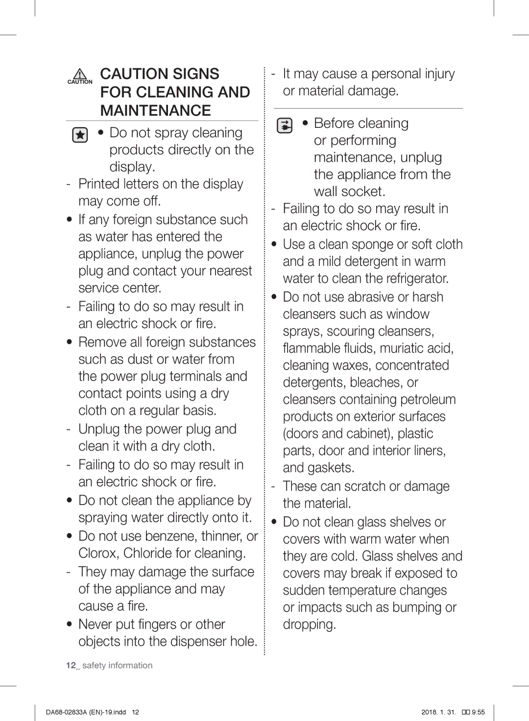 Samsung RL30J3415SS/EG, RL56GHGMG1/XEF, RL29FEJNBSS/EG, RB31HER2BSA/EF, RB30J3215SA/EF, RB31FEJNCSS/EF manual Maintenance 