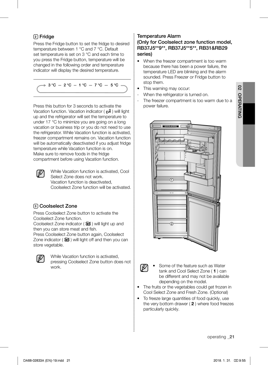 Samsung RL30J3505SS/EG, RL56GHGMG1/XEF, RL29FEJNBSS/EG, RB31HER2BSA/EF, RB30J3215SA/EF, RB31FEJNCSS/EF Fridge, Coolselect Zone 