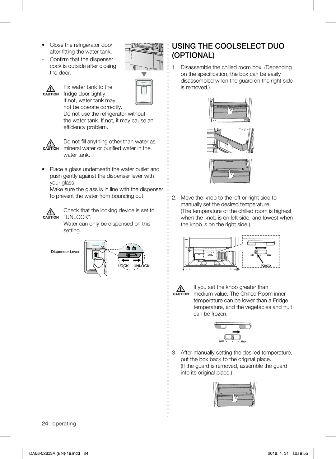 Samsung RL30J3305SA/EG, RL56GHGMG1/XEF, RL29FEJNBSS/EG, RB31HER2BSA/EF, RB30J3215SA/EF manual Using the Coolselect DUO Optional 