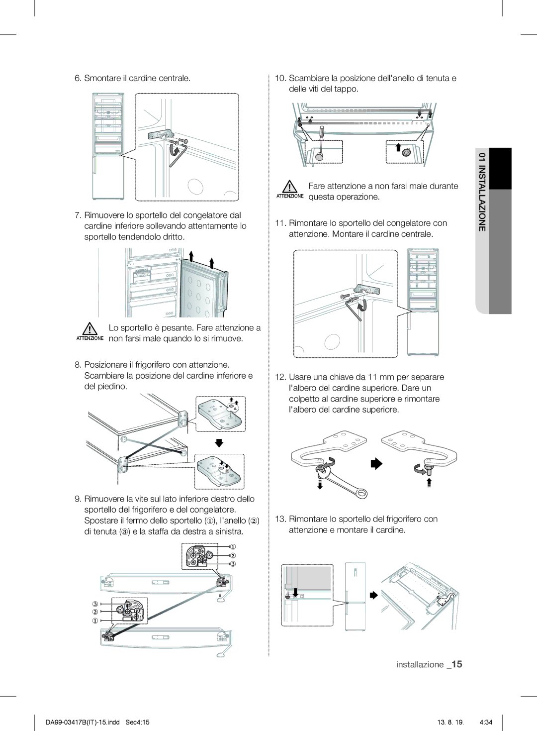 Samsung RL60GQERS1/XEF, RL56GHGMG1/XEF, RL56GSBIH1/XEF, RL56GSBVB1/XEF, RL58GREIH1/XEF manual Installazionefunzionamento 