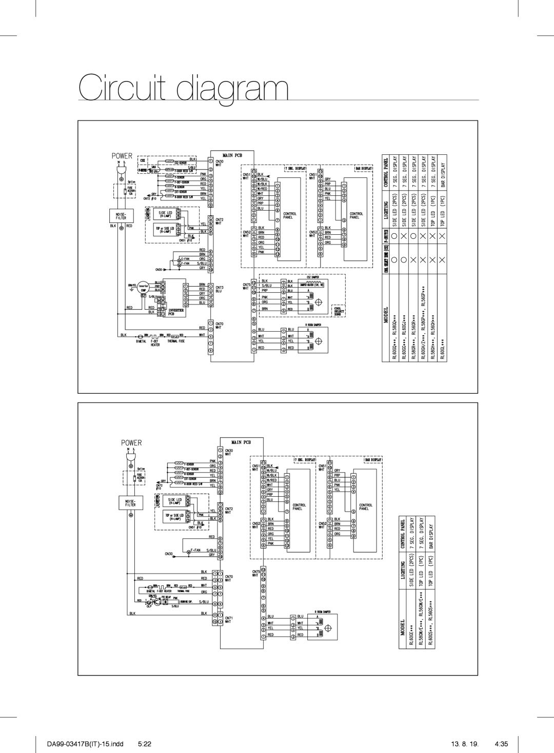 Samsung RL56GSBIH1/XEF, RL56GHGMG1/XEF, RL56GSBVB1/XEF, RL58GREIH1/XEF, RL56GHGIH1/XEF, RL60GZGIH1/XEF manual Circuit diagram 