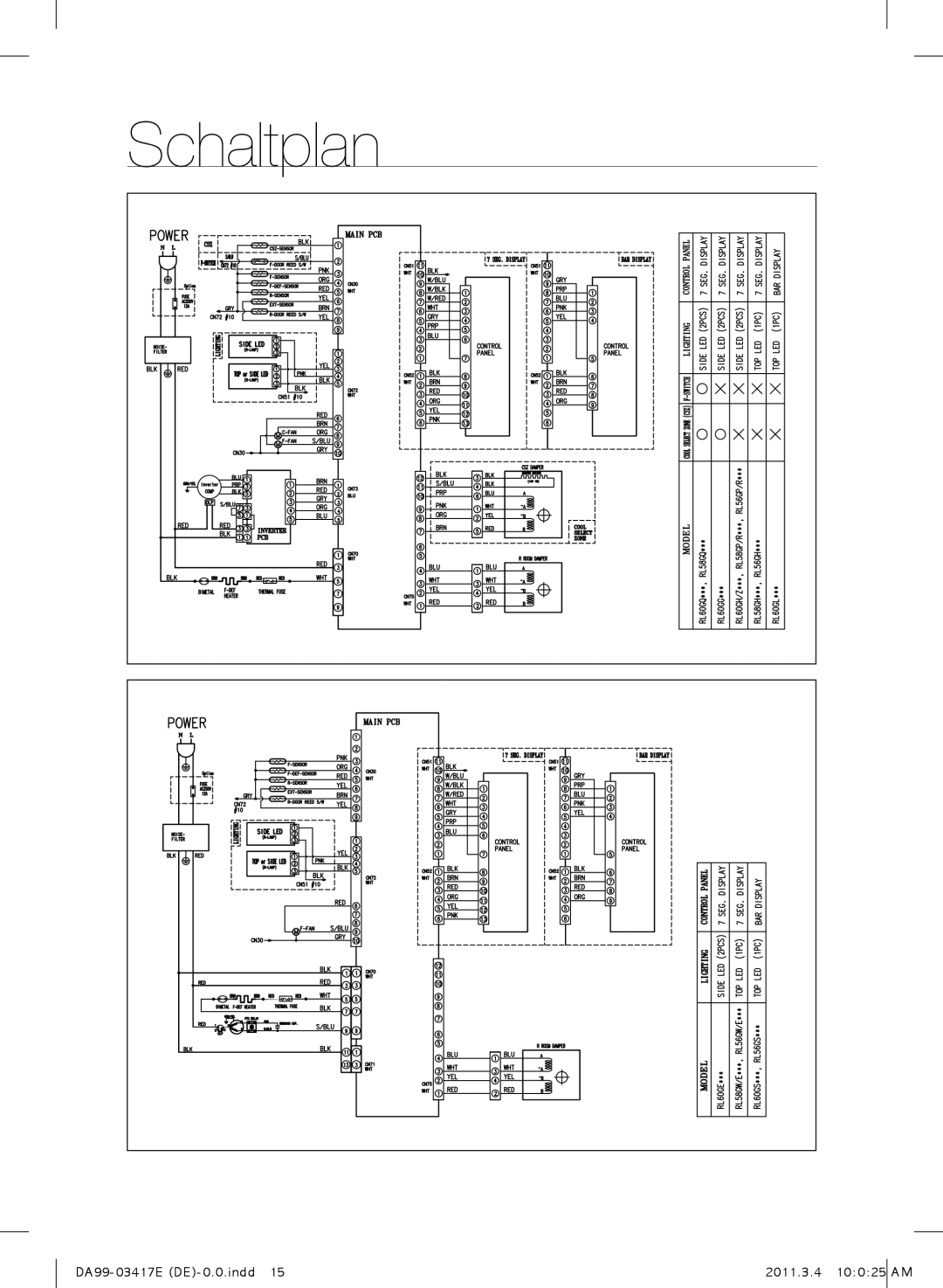 Samsung RL56GHGRS1/XEF, RL56GHGMG1/XEF, RL60GLBSW1/XEF, RL56GHBSW1/XEF, RL63GQESW1/XEF, RL56GWGMG1/XEF manual Schaltplan 