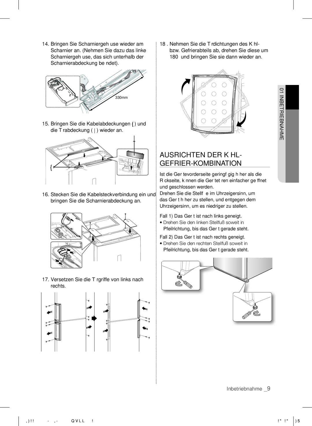 Samsung RL56GHGRS1/XEF, RL56GHGMG1/XEF, RL60GLBSW1/XEF, RL56GHBSW1/XEF manual Ausrichten DER KÜHL- GEFRIER-KOMBINATION 