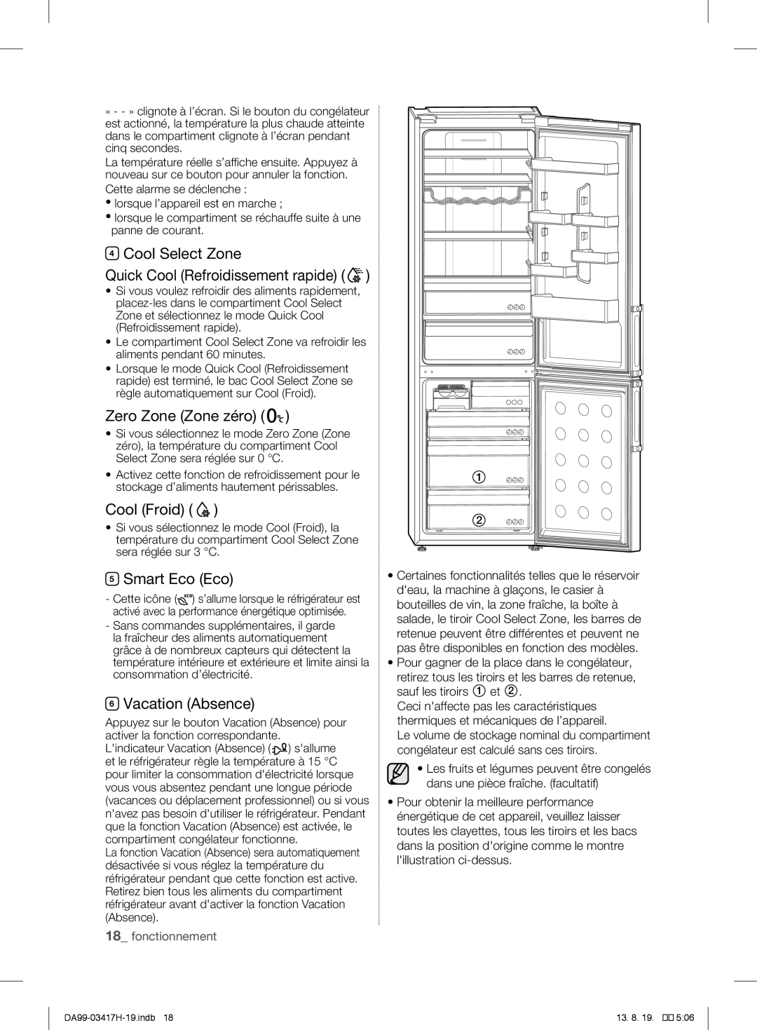 Samsung RL56GRERS1/XEF Cool Select Zone Quick Cool Refroidissement rapide, Zero Zone Zone zéro, Cool Froid, Smart Eco Eco 