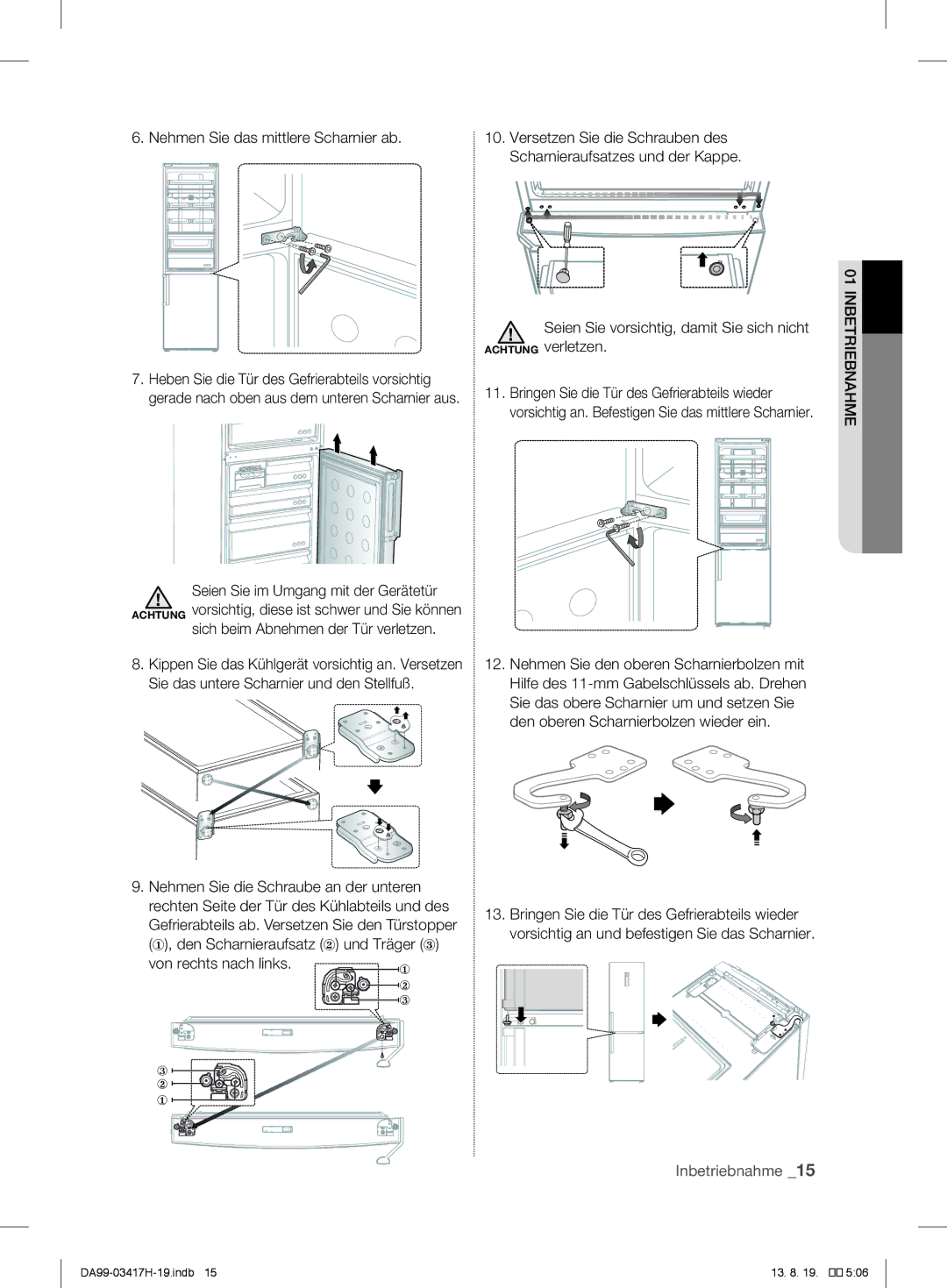 Samsung RL56GREIH1/XEF, RL56GHGMG1/XEF, RL63GQERS1/XEF manual Nehmen Sie das mittlere Scharnier ab, Von rechts nach links 