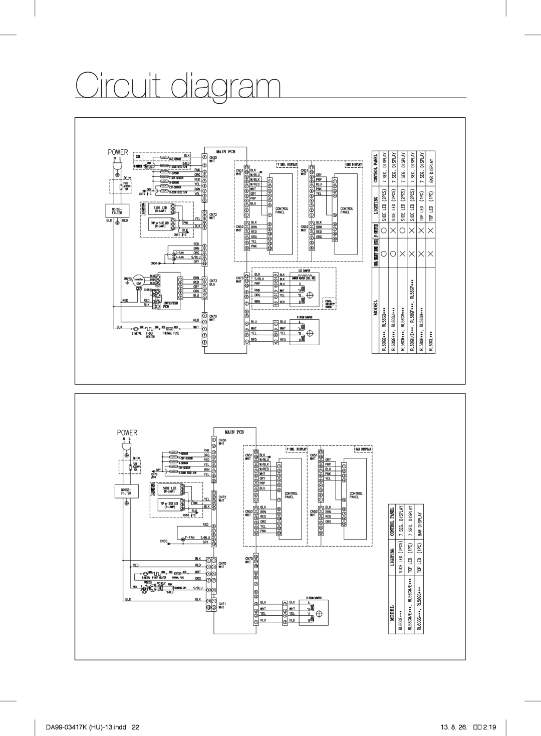 Samsung RL58GPEMH1/XEF, RL56GHGMG1/XEF, RL63GQERS1/XEF, RL60GLBSW1/XEF, RL58GQBMG1/XEF, RL56GSBIH1/XEF manual Circuit diagram 