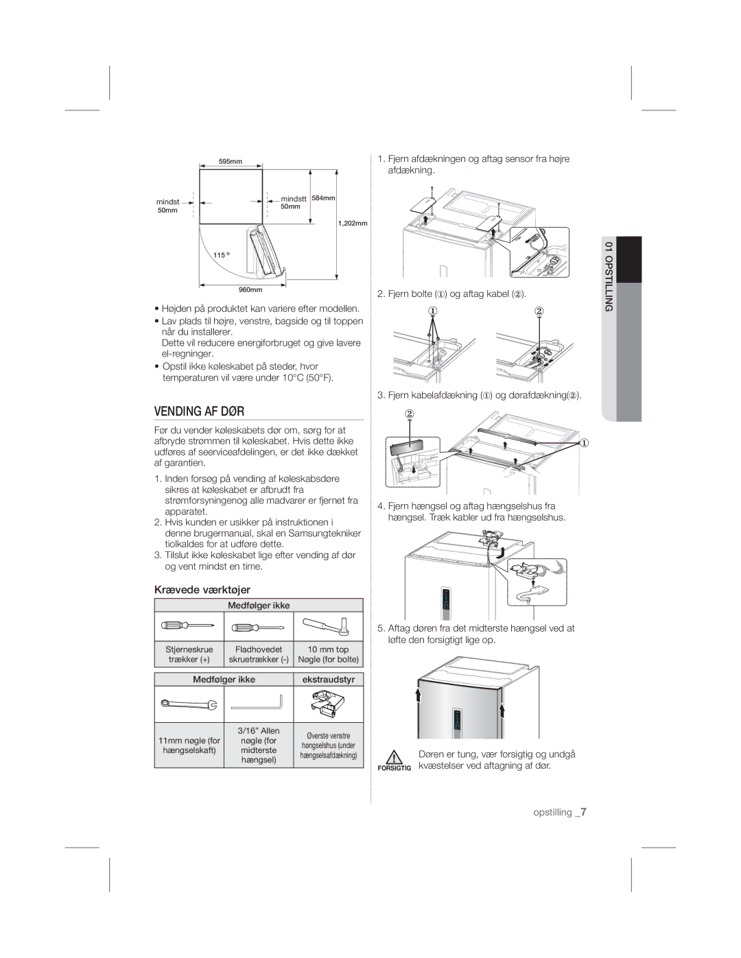 Samsung RL60GHEBP1/XEF, RL56GHGRS1/XEF manual Vending AF DØR, Medfølger ikke Ekstraudstyr 