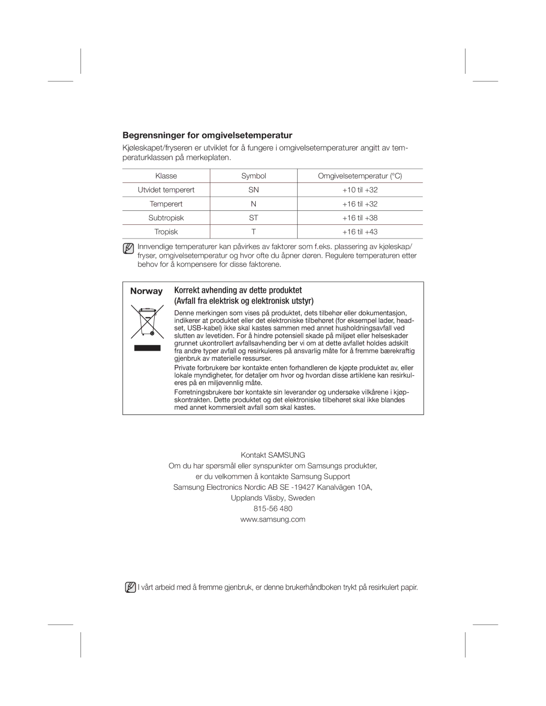 Samsung RL56GHGRS1/XEF manual Klasse Symbol, Temperert, Subtropisk, Tropisk, 815-56 