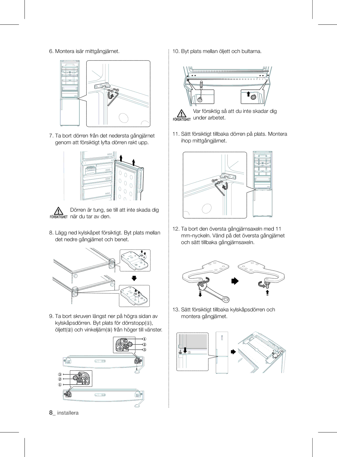 Samsung RL56GHGRS1/XEF manual Montera isär mittgångjärnet 