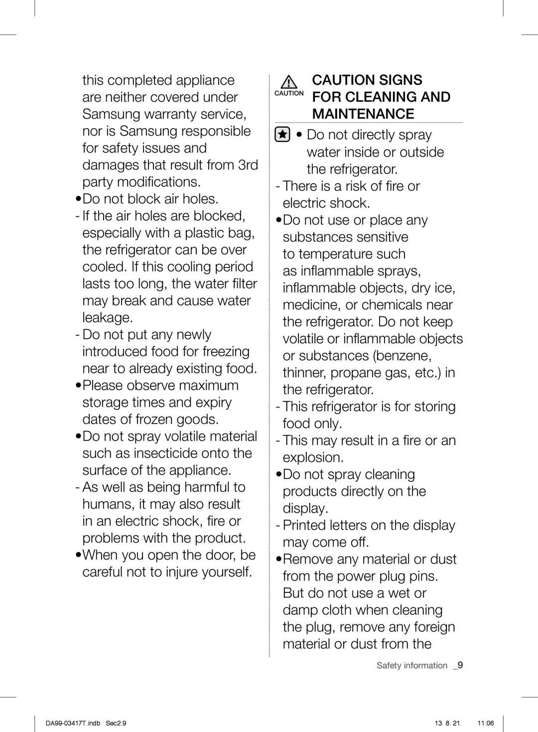 Samsung RL60GQE7F1/XEF, RL56GHGTS1/XEF, RL58GPGIH1/XEF, RL56GHGIH1/XEF, RL56GEGSW1/XEF, RL60GTEIH1/XEF manual Maintenance 