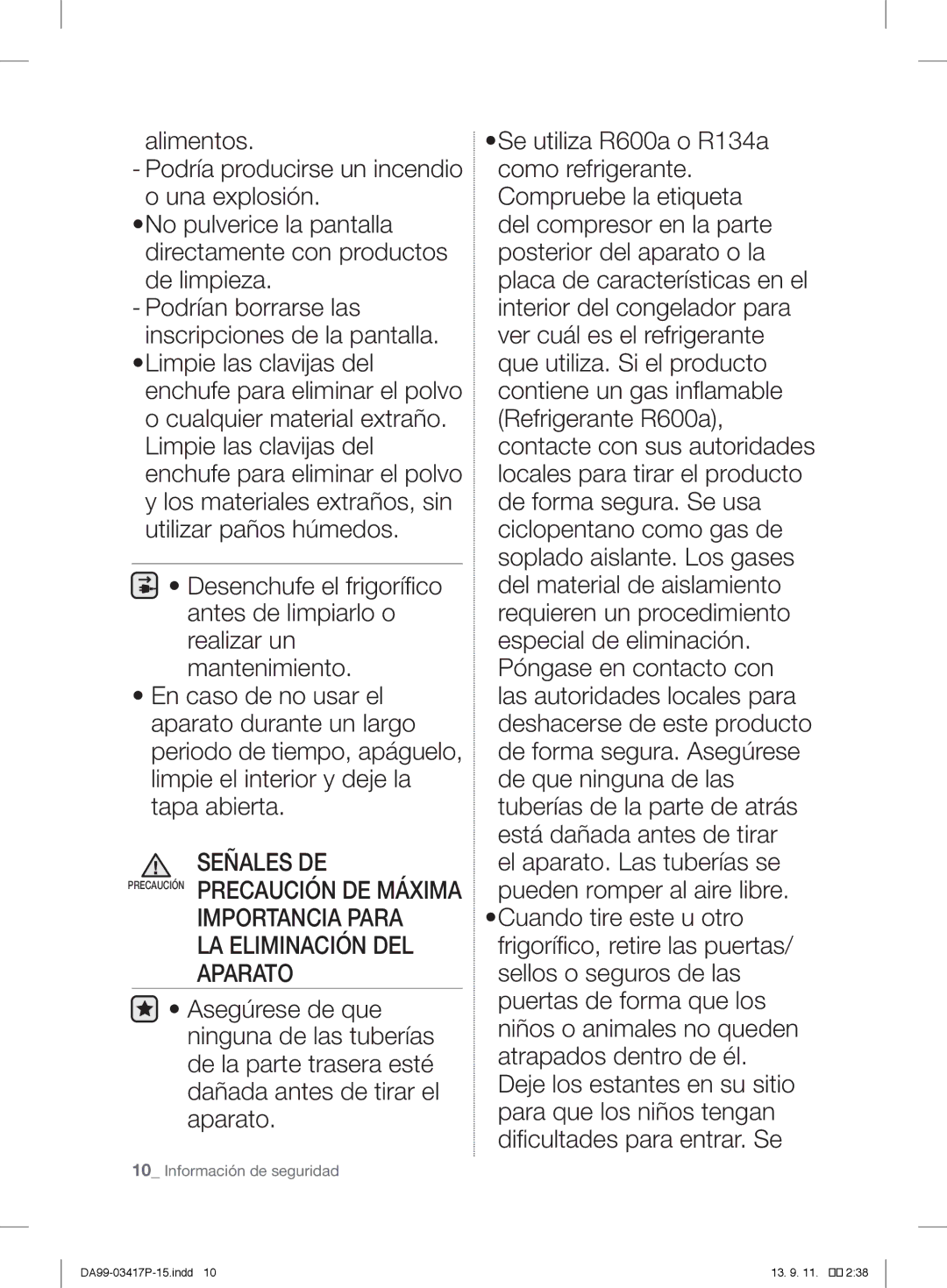 Samsung RL58GEGMG1/XEF, RL56GSBIH1/XEF, RL56GREIH1/XEF manual Señales DE, Importancia Para LA Eliminación DEL Aparato 