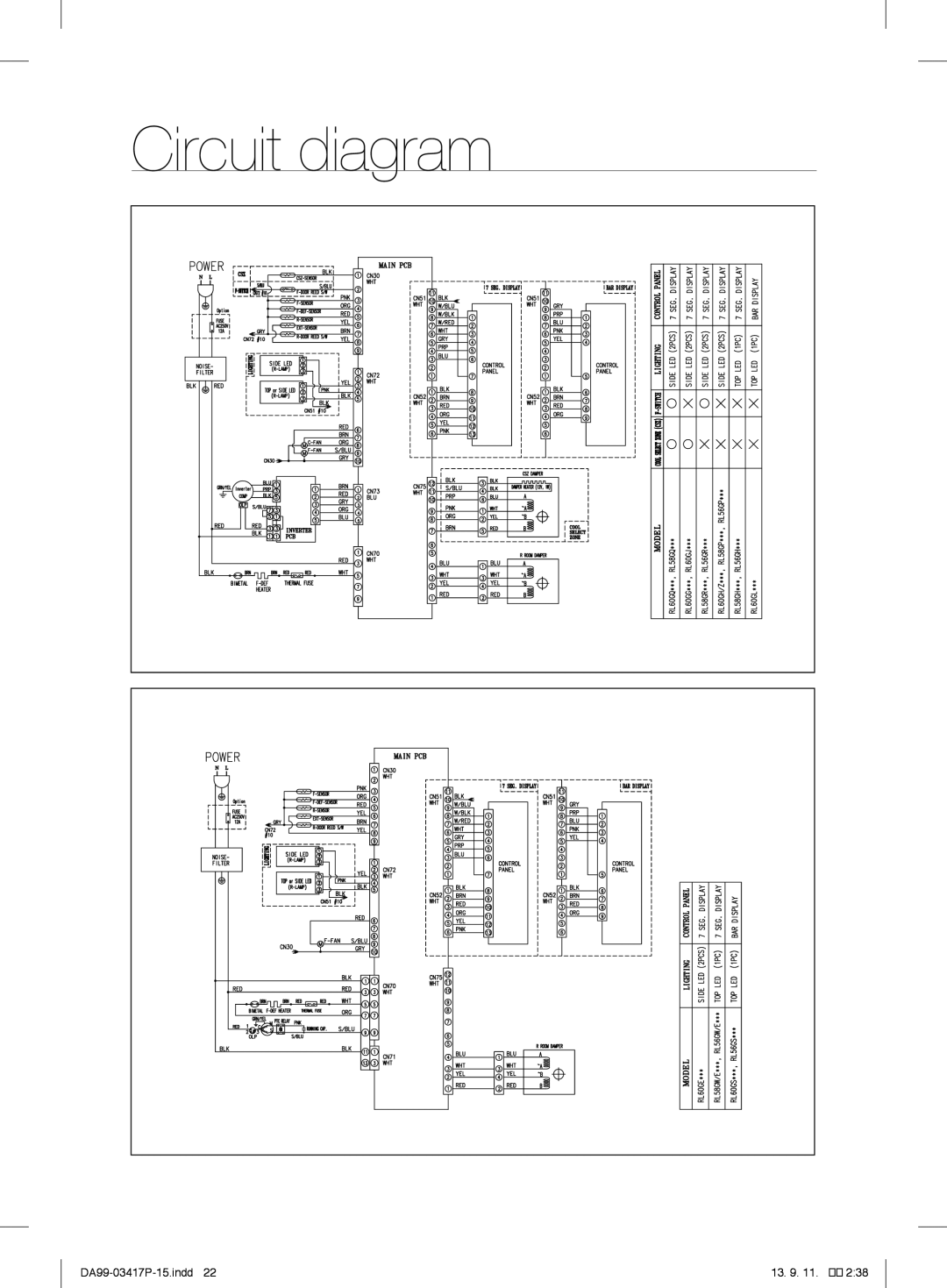 Samsung RL56GEGMG1/XEF, RL56GSBIH1/XEF, RL56GREIH1/XEF, RL60GZGIH1/XEF, RL56GEGSW1/XEF, RL58GEGIH1/XEF manual Circuit diagram 