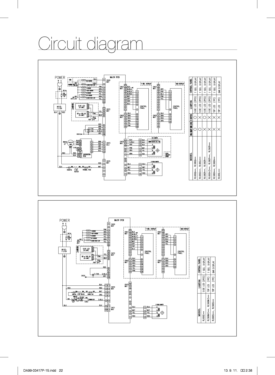 Samsung RL56GEGMG1/XEF, RL56GSBIH1/XEF, RL56GREIH1/XEF, RL60GZGIH1/XEF manual Circuit diagram, DA99-03417P-15.indd, 13. 9 