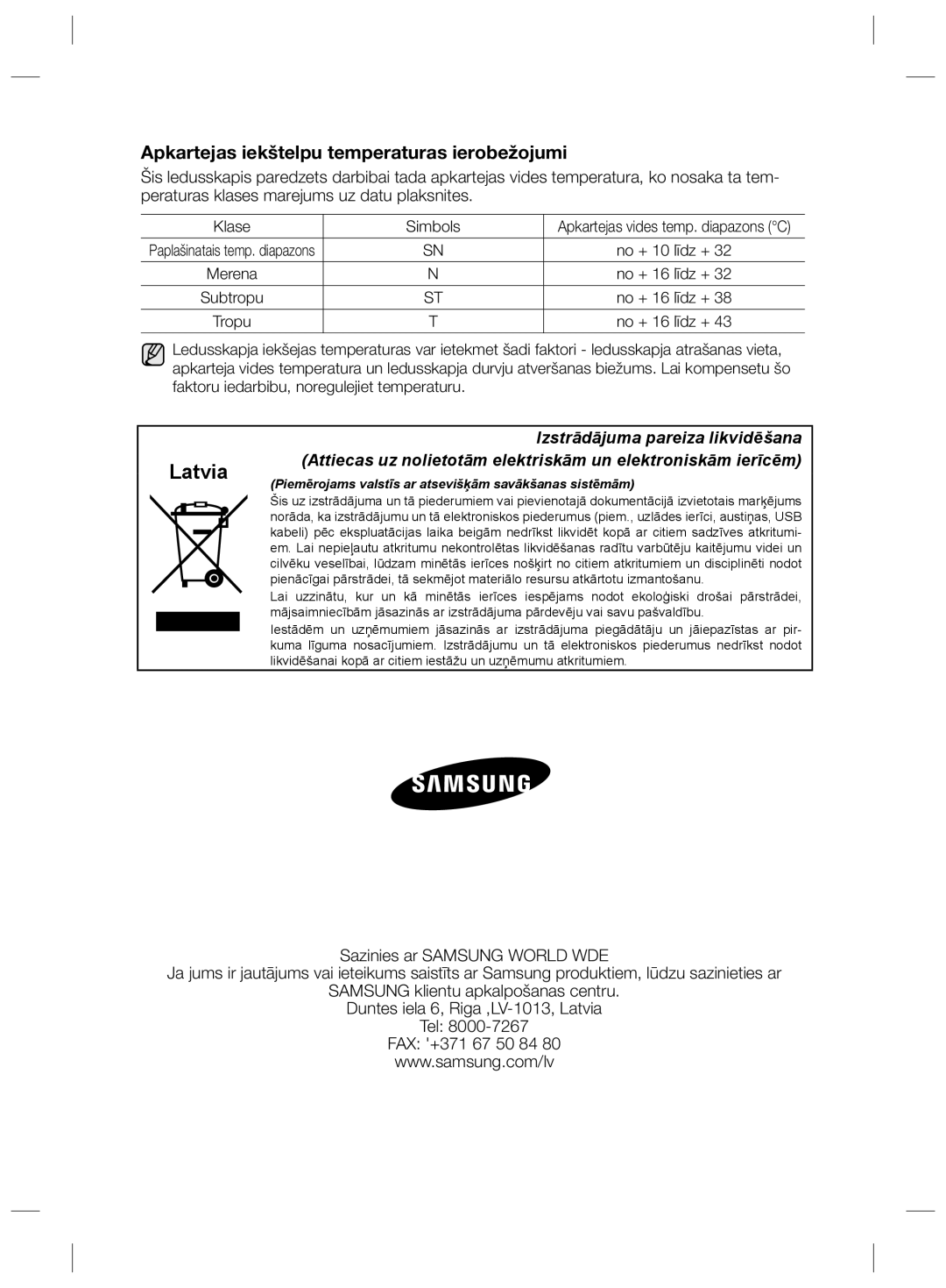 Samsung RL56GSBVB1/XEF, RL58GPGIH1/XEF, RL60GHEIH1/XEF, RL60GGERS1/XEF manual Apkartejas iekštelpu temperaturas ierobežojumi 