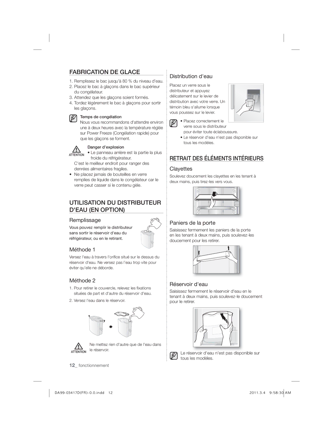 Samsung RL58GEGSW1/XEF Fabrication DE Glace, Retrait DES Éléments Intérieurs, Utilisation DU Distributeur Deau EN Option 