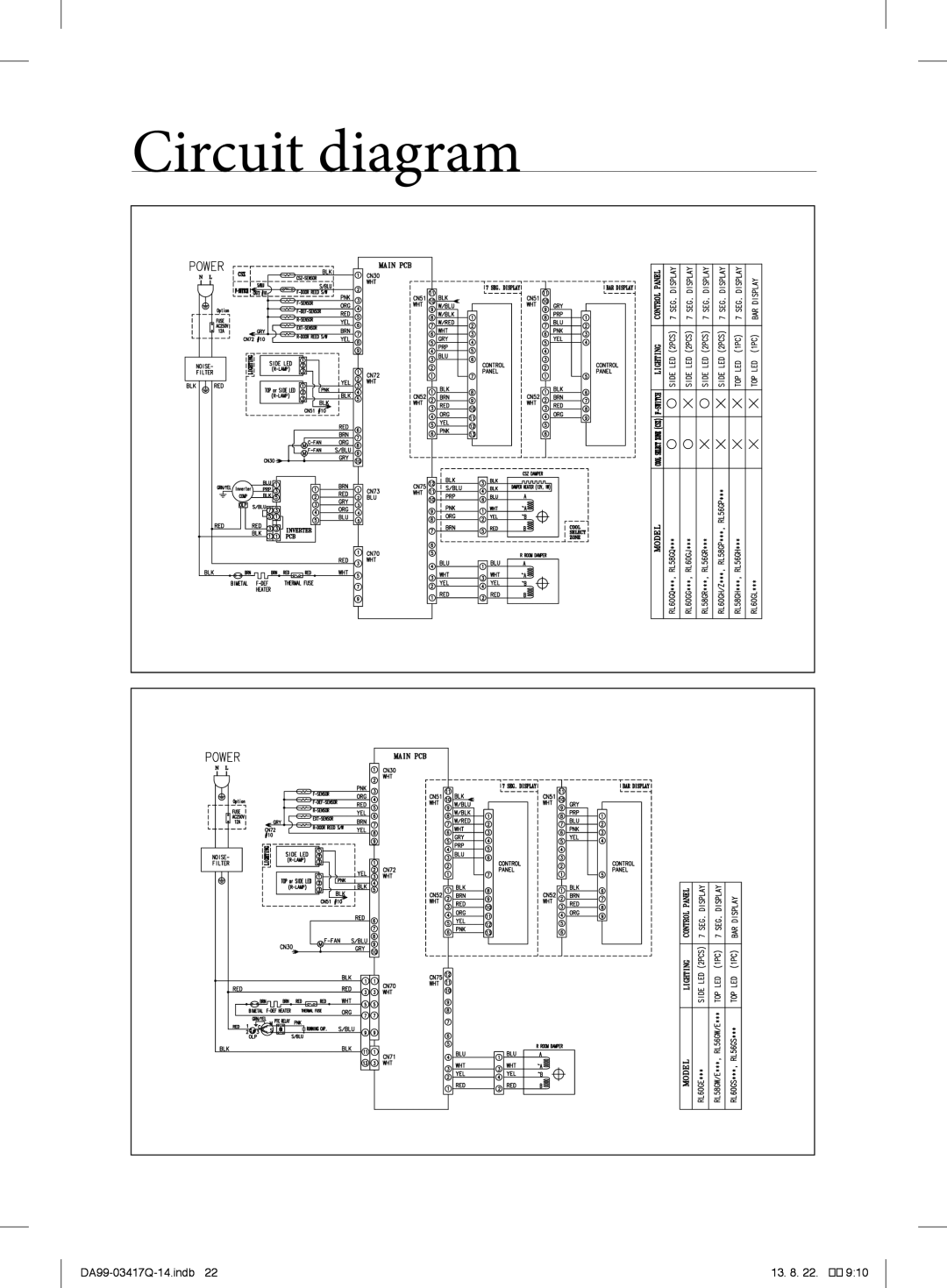 Samsung RL56GSBMG1/XEF, RL58GPGIH1/XEF, RL60GEGIH1/XEF, RL58GEGIH1/XEF, RL60GEEIH1/XEF, RL58GEGSW1/XEF manual Circuit diagram 