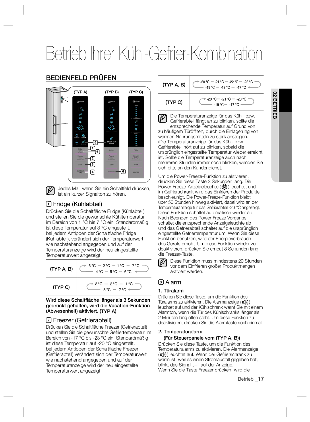 Samsung RL56GHEIH1/XEF, RL58GQBMG1/XEF, RL56GSBIH1/XEF Bedienfeld Prüfen, Fridge Kühlabteil, Freezer Gefrierabteil, Alarm 