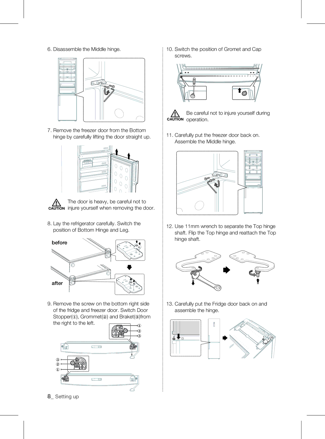 Samsung RL56*, RL60*, RL58* user manual Disassemble the Middle hinge, Right to the left 