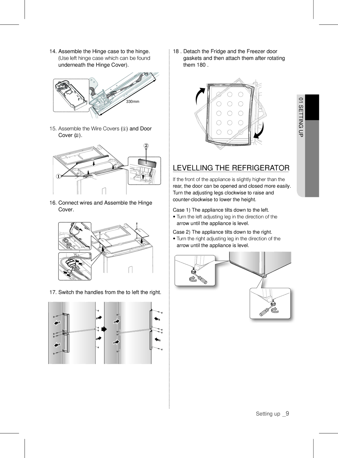 Samsung RL60*, RL58*, RL56* user manual Levelling the Refrigerator 