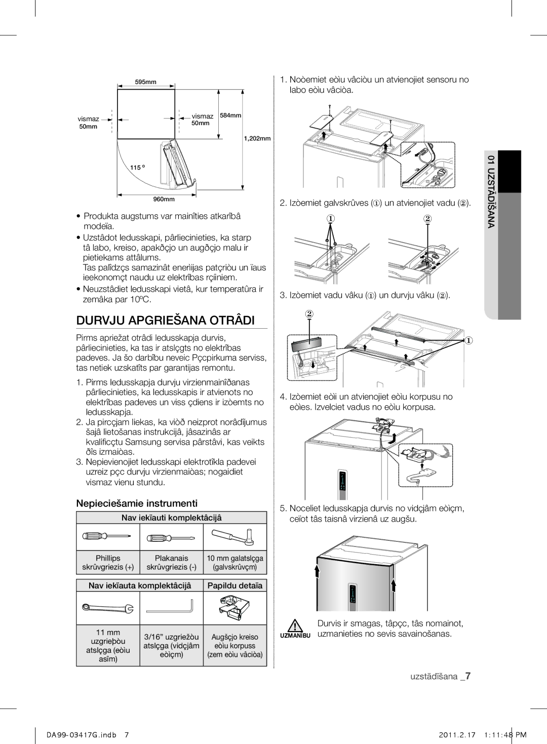 Samsung RL60GZGTS1/BWT, RL60GGERS1/XEF, RL60GGERS1/BWT Durvju Apgriešana Otrâdi, Nepieciešamie instrumenti, An201uzstādīša 