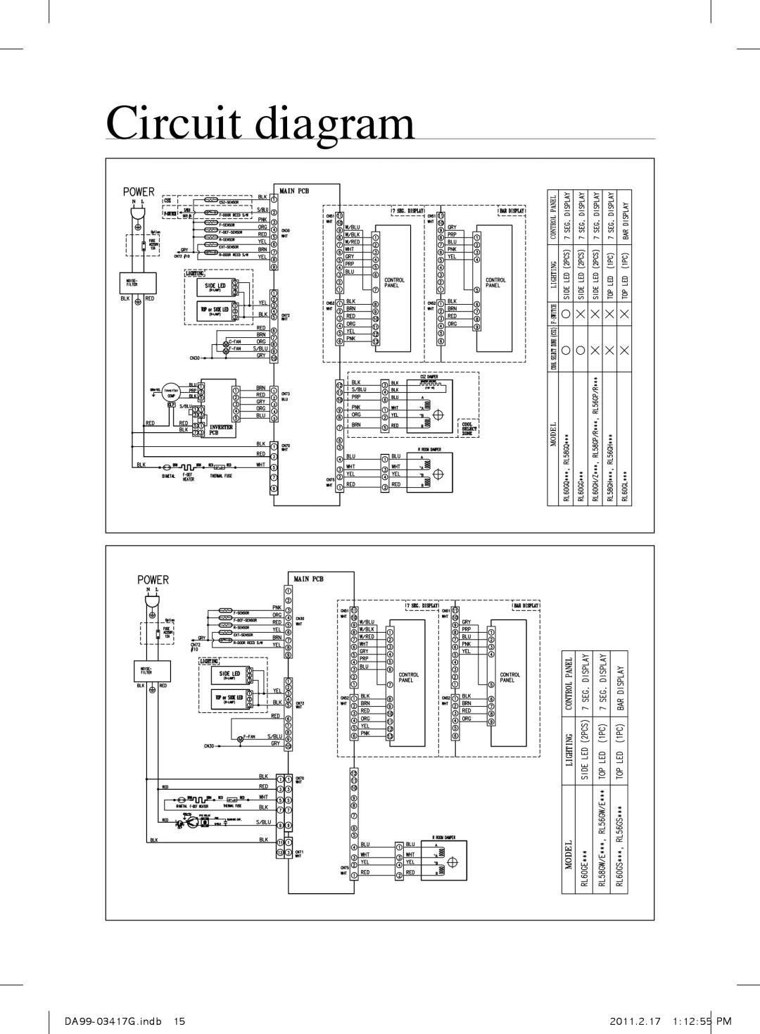 Samsung RL60GZGTS1/BWT, RL60GGERS1/XEF, RL60GGERS1/BWT, RL58GHEIH1/BWT, RL60GZEIH1/BWT, RL56GREIH1/BWT manual Circuit diagram 