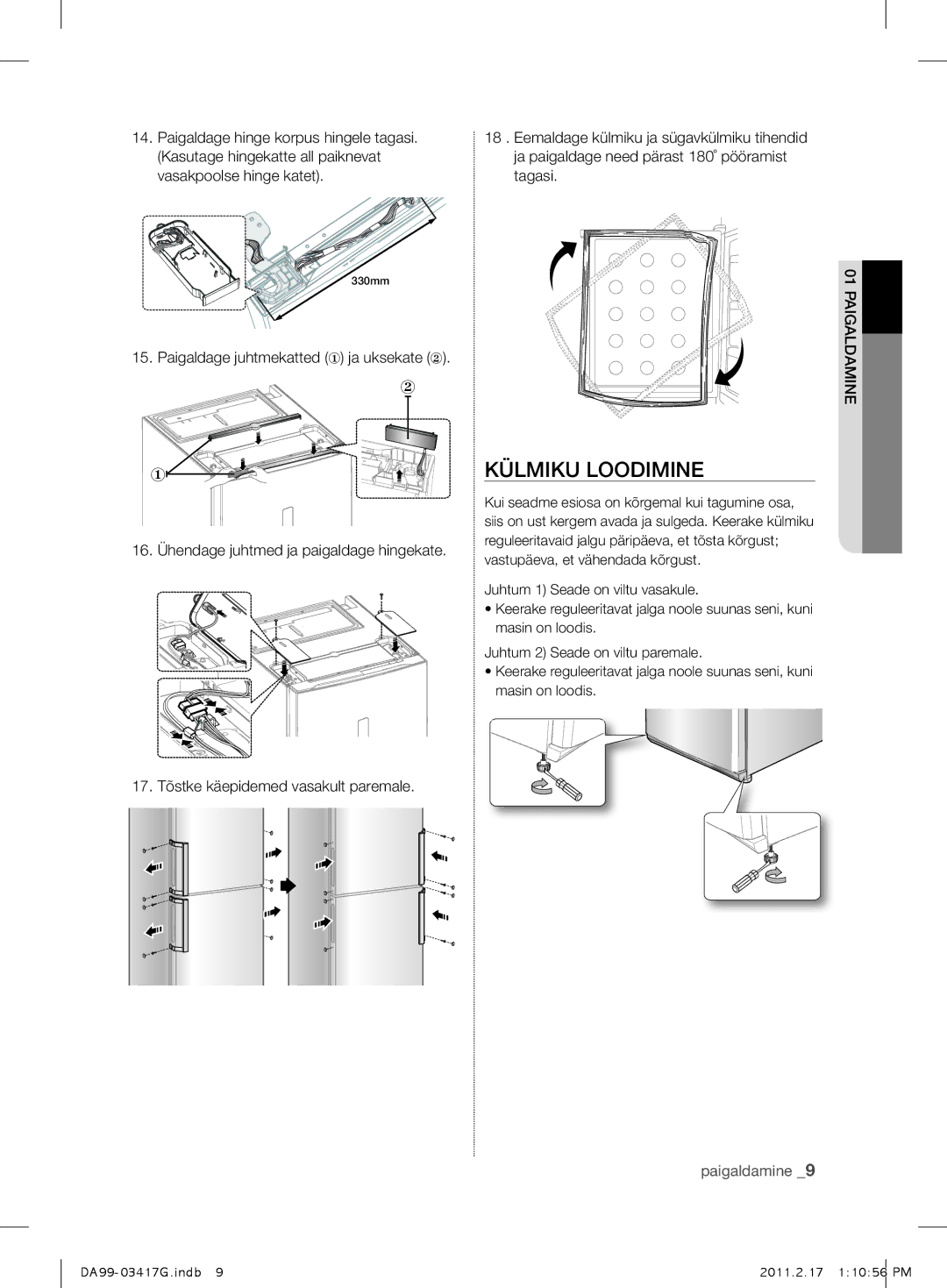 Samsung RL60GZGTS1/BWT, RL60GGERS1/XEF, RL60GGERS1/BWT manual Külmiku Loodimine, 17. Tõstke käepidemed vasakult paremale 