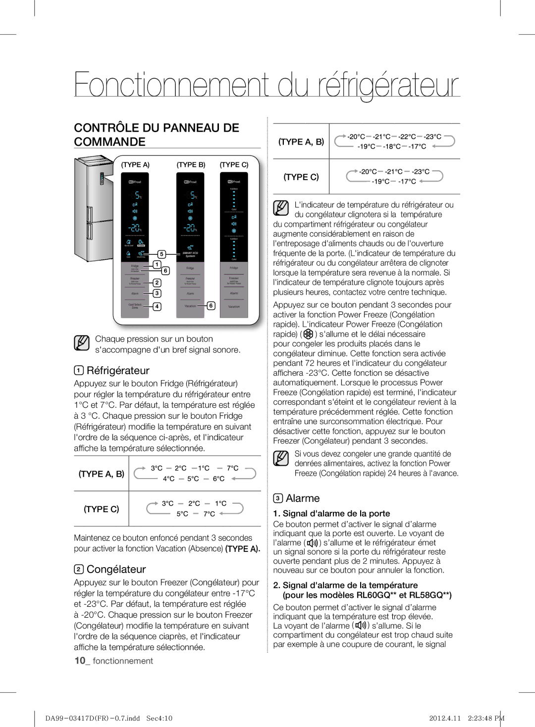 Samsung RL60GGGRS1/XEF Contrôle DU Panneau DE Commande, Réfrigérateur, Congélateur, Alarme, Signal dalarme de la porte 