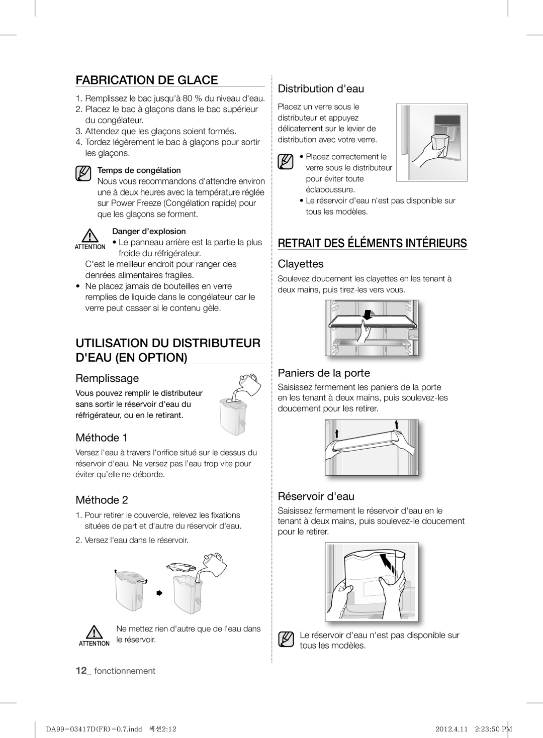 Samsung RL60GGGRS1/XEF Fabrication DE Glace, Retrait DES Éléments Intérieurs, Utilisation DU Distributeur Deau EN Option 