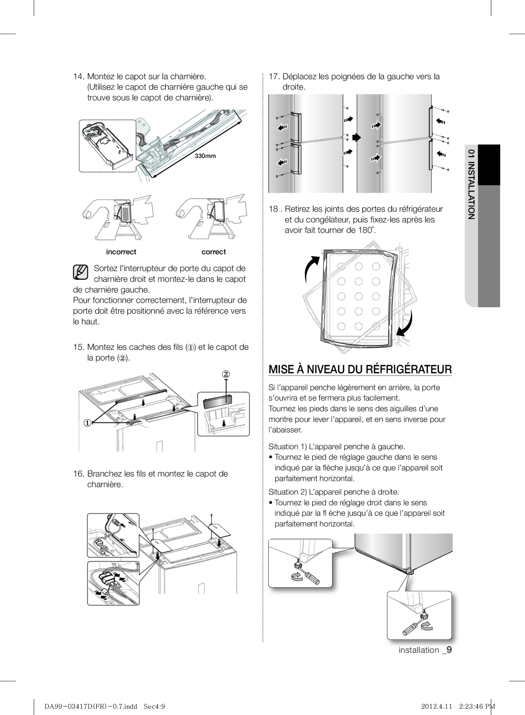 Samsung RL60GGGRS1/XEF manual Mise À Niveau DU Réfrigérateur, Retirez les joints des portes du réfrigérateur 