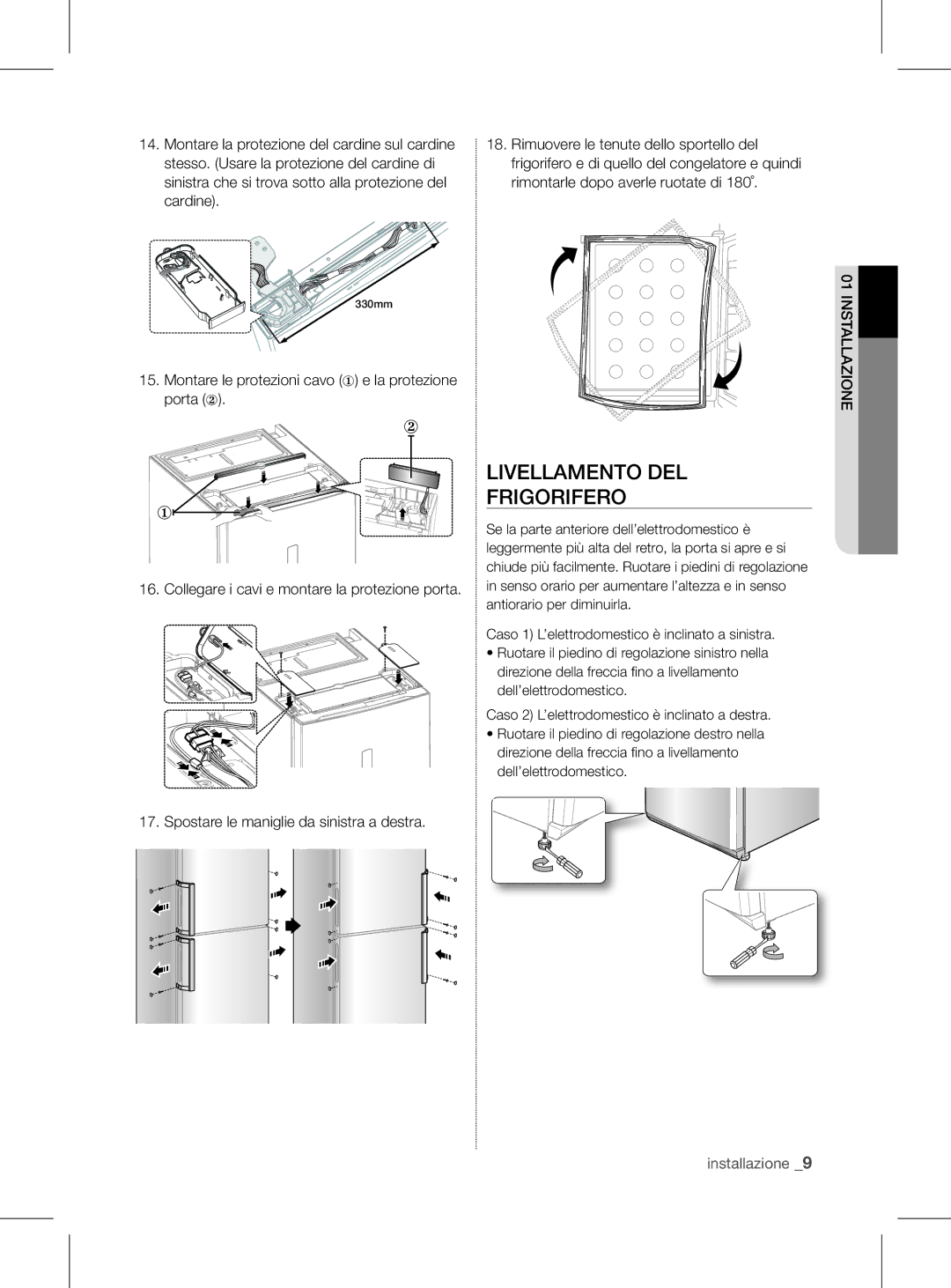 Samsung RL60GGGRS1/XEF manual Frigorifero, Montare la protezione del cardine sul cardine 