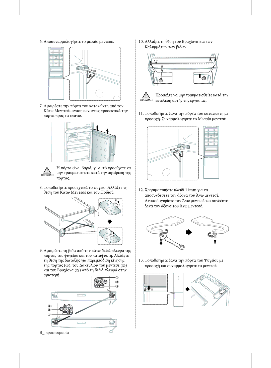 Samsung RL60GGGRS1/XEF manual Κάτω Μεντεσέ, ανασηκώνοντας προσεκτικά την, 12. Χρησιμοποιήστε κλειδί 11mm για να 