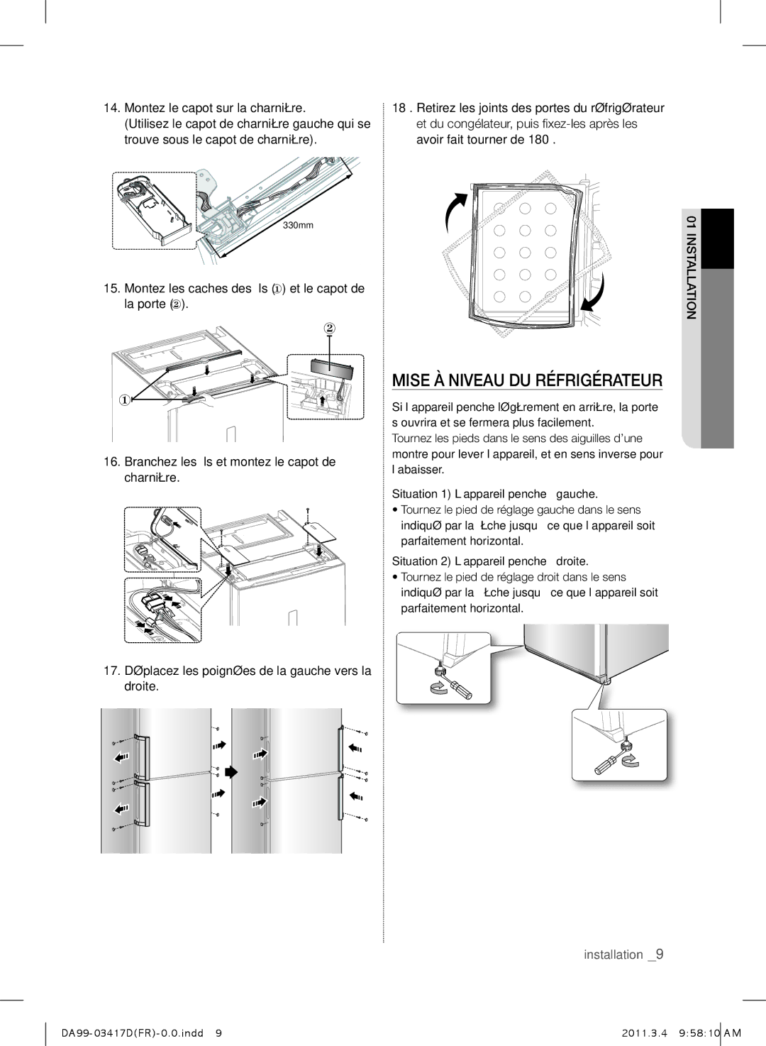 Samsung RL58GWEMG1/XEF manual Mise À Niveau DU Réfrigérateur, 17. Déplacez les poignées de la gauche vers la droite 