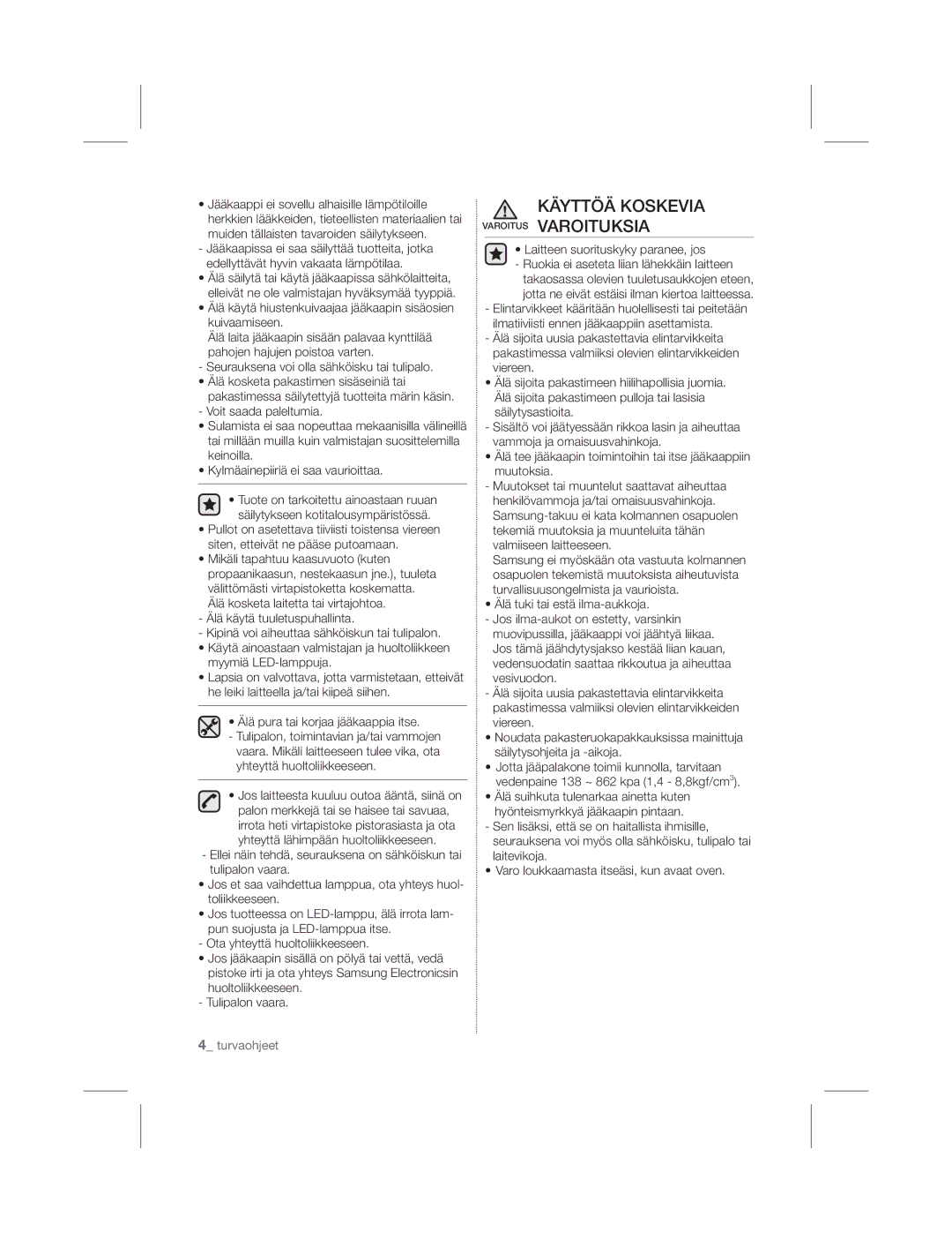 Samsung RL60GHEBP1/XEF manual Käyttöä Koskevia Varoitus Varoituksia 