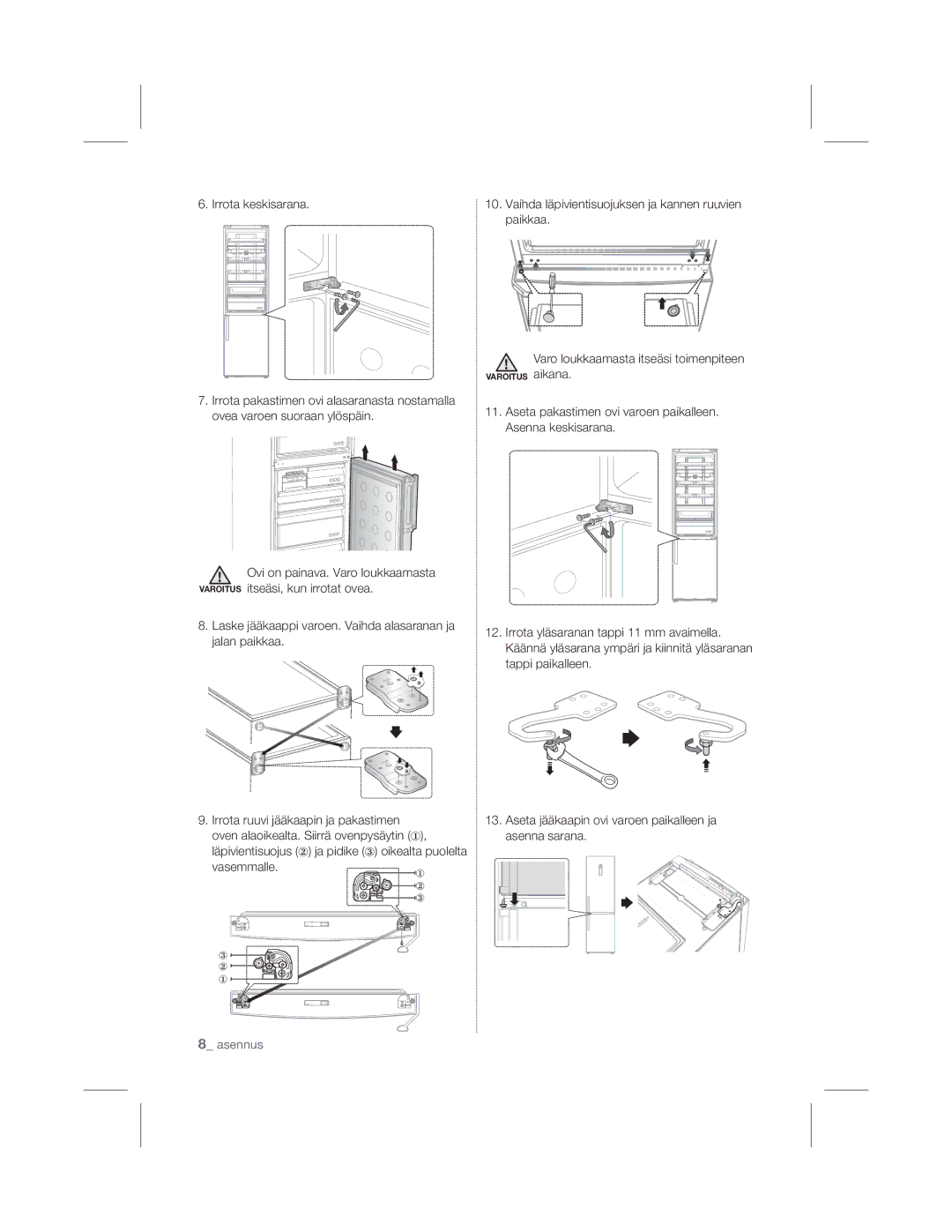 Samsung RL60GHEBP1/XEF MdodqSdlnndd, 9DURORXNNDDPDVWDLWVHVLWRLPHQSLWHHQ, Irrota yläsaranan tappi 11 mm avaimella 