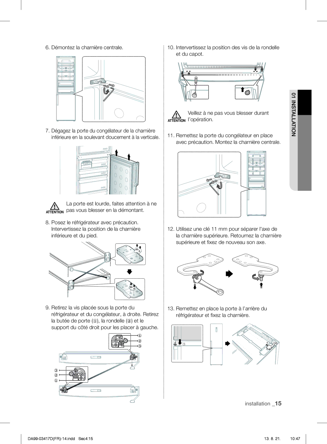 Samsung RL58GWETS1/XEF, RL60GTEIH1/XEF, RL60GGERS1/XEF, RL56GWGTS1/XEF, RL58GEGMG1/XEF manual Installationfonctionnement 