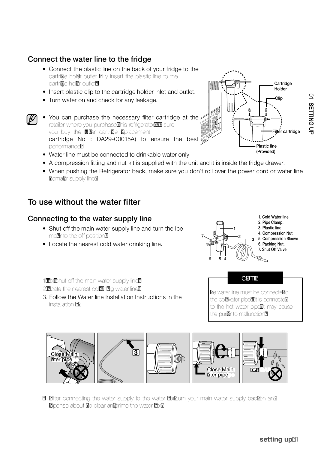 Samsung RL67VCPN1/XFA, RL62SBPN1/GHA manual To use without the water filter, Connect the water line to the fridge 