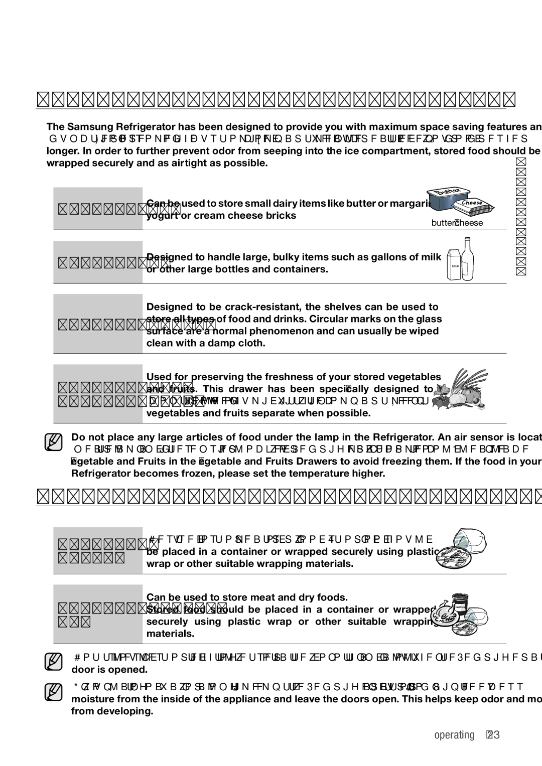 Samsung RL67VCPN1/XFA, RL62SBPN1/GHA manual Storing Food in the Refrigerator, Storing Food in the Freezer Drawer 