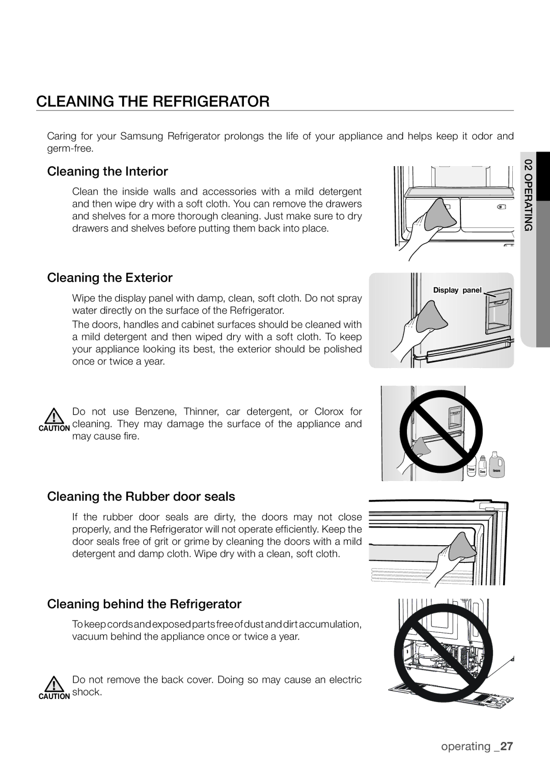 Samsung RL67VCPN1/XFA, RL62SBPN1/GHA manual Cleaning the Refrigerator, Cleaning the Interior, Cleaning the Exterior 