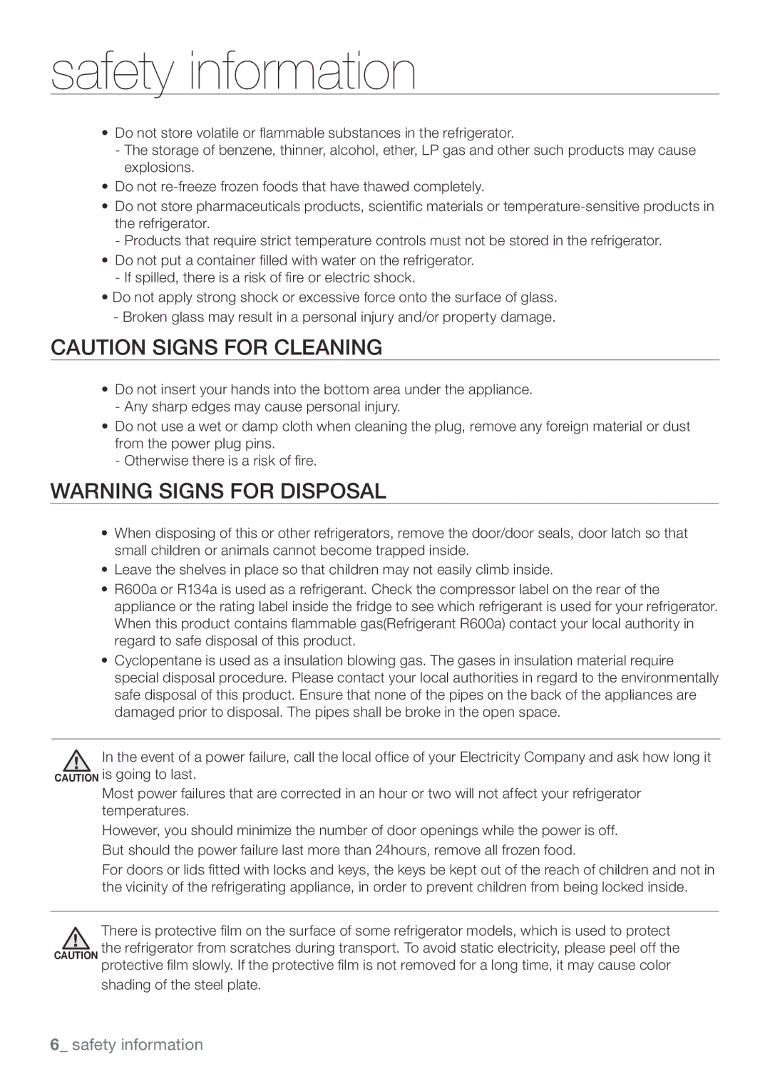 Samsung RL62SBPN1/GHA, RL67VCPN1/XFA manual Safety information 