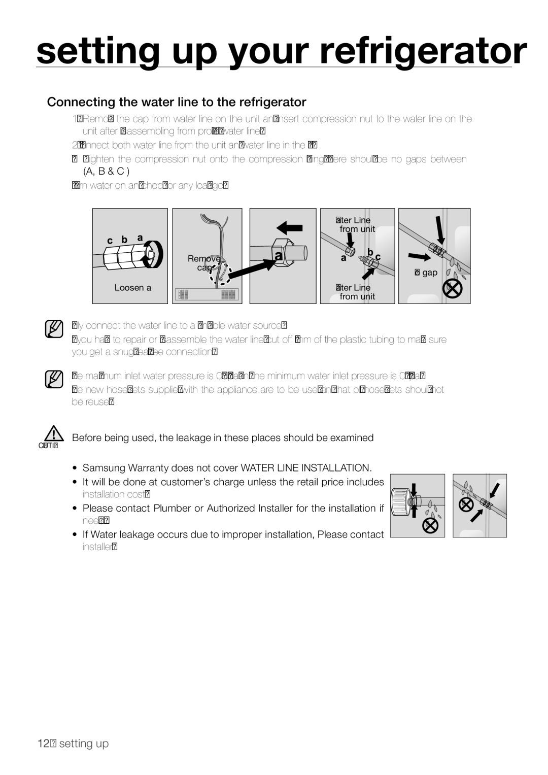 Samsung RL67SBVB1/SML, RL62SBVB1/SML, RL62SBPN1/SML, RL67SBSH1/SML manual Connecting the water line to the refrigerator 