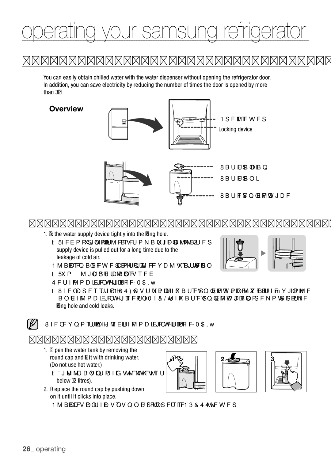 Samsung RL67SBTS1/SML, RL62SBVB1/SML, RL62SBPN1/SML manual Using the Water Dispenser Option, Overview, Filling the water tank 