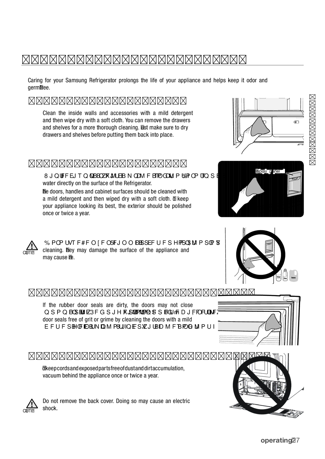 Samsung RL62SBVB1/SML, RL62SBPN1/SML, RL67SBSH1/SML Cleaning the Refrigerator, Cleaning the Interior, Cleaning the Exterior 