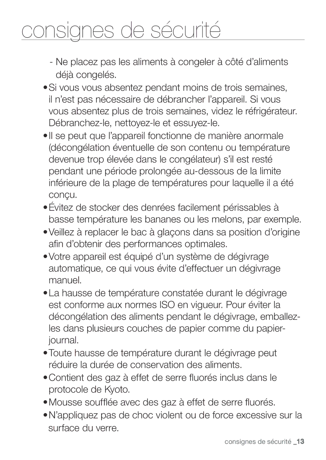 Samsung RL62VCSH1/XEF, RL62VCPN1/XEF, RL62ZBTS1/XEF, RL62ZBSH1/XEF, RL62VCTS1/XEF, RL62ZBPN1/XEF manual Consignes de sécurité 