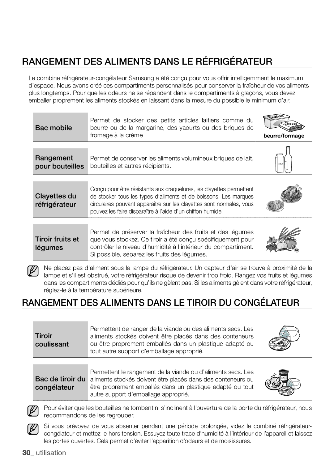 Samsung RL62ZBSH1/XEF Rangement DES Aliments Dans LE Réfrigérateur, Rangement DES Aliments Dans LE Tiroir DU Congélateur 