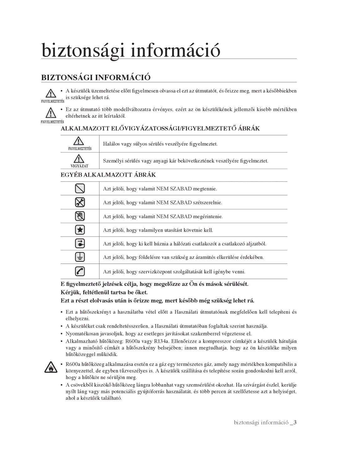 Samsung RL62VCPN1/XEO, RL62VCSH1/XEO manual Biztonsági információ, Biztonsági Információ 