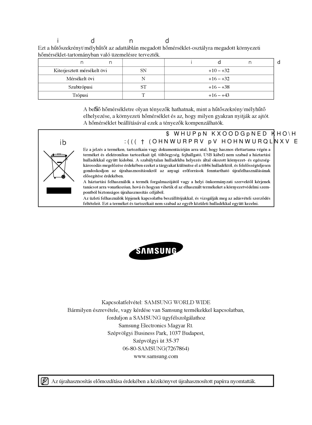 Samsung RL62VCSH1/XEO, RL62VCPN1/XEO manual Hungary, Környezeti hőmérsékleti határok 