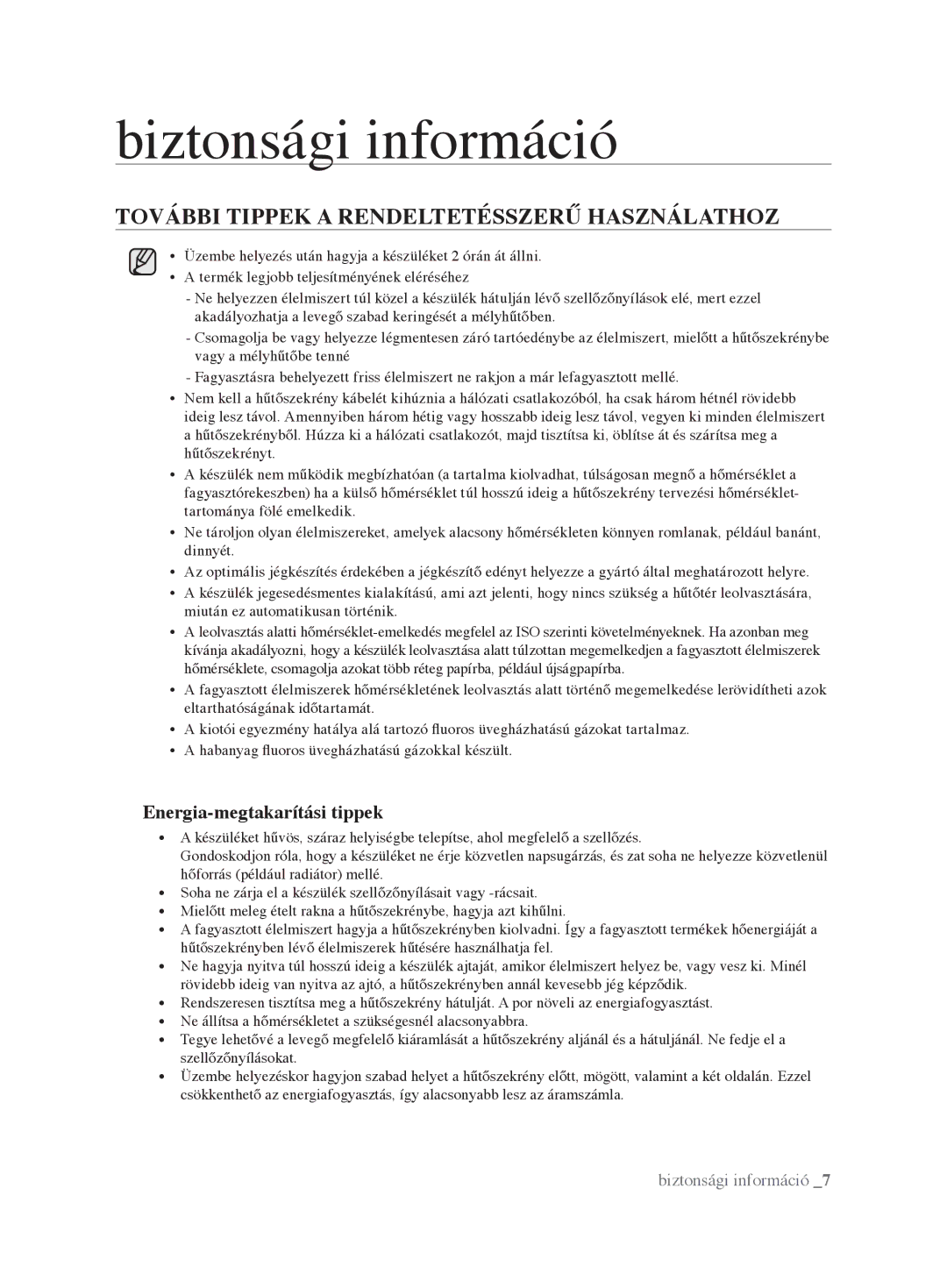 Samsung RL62VCPN1/XEO, RL62VCSH1/XEO manual További Tippek a Rendeltetésszerű Használathoz, Energia-megtakarítási tippek 